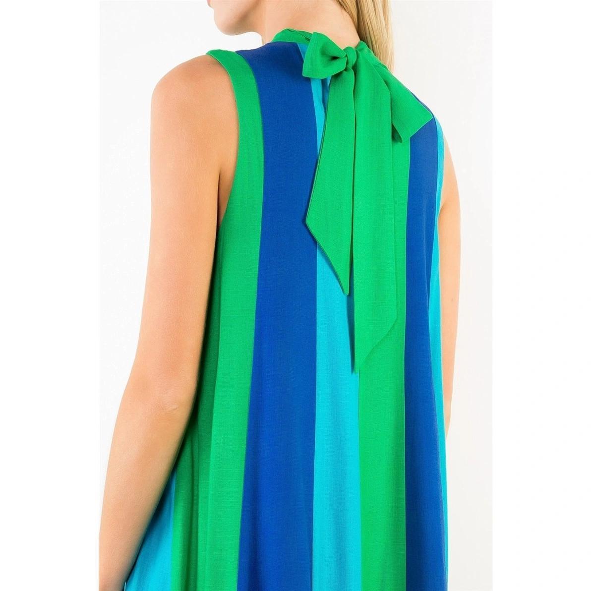 Green and Blue Colorblock Midi Dress
