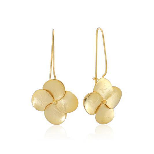 Brushed Gold Flower Drop Earrings