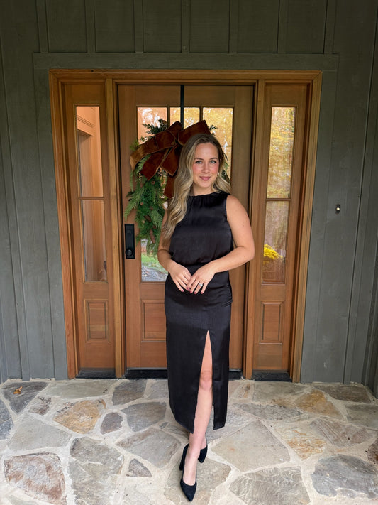 Black Silky Side Slit Midi