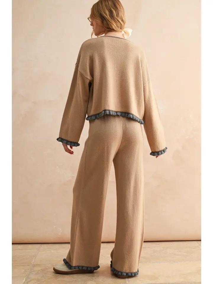 Mocha and Grey Ruffled Knit Set