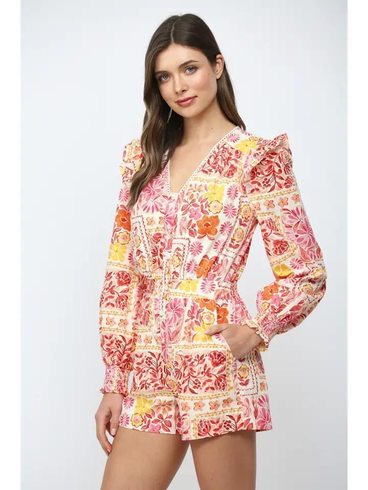 Ivory Multi Floral Patchwork Print Romper