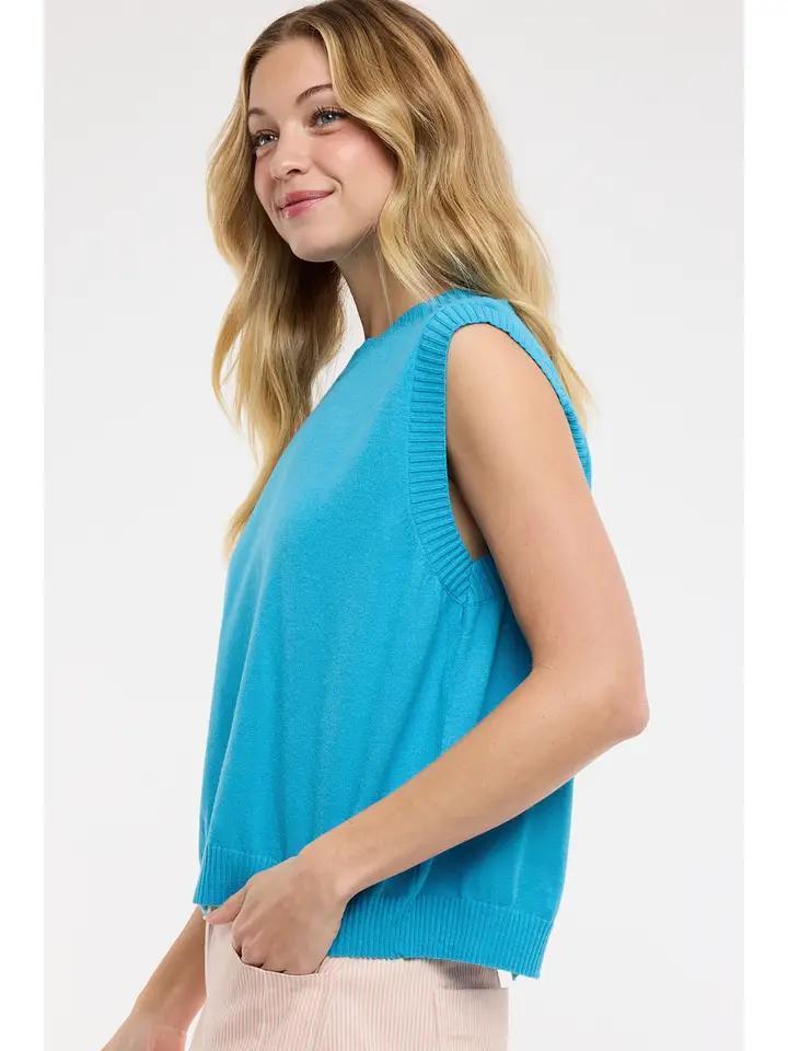 Ocean Blue Back Slit Knit Top