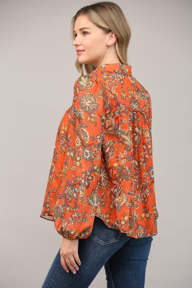 Rust Orange Print Blouse