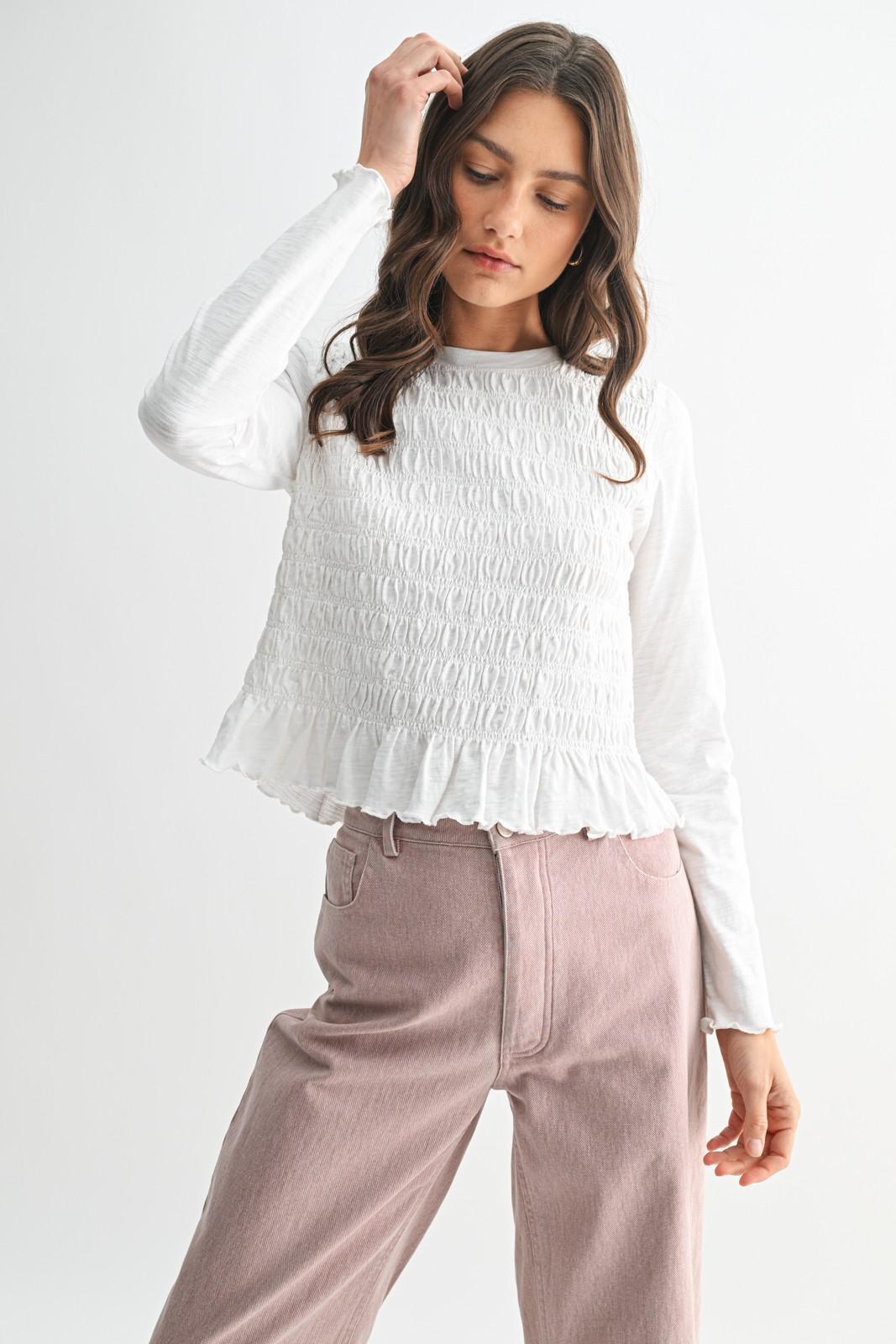 Off White Smocked Slub Top