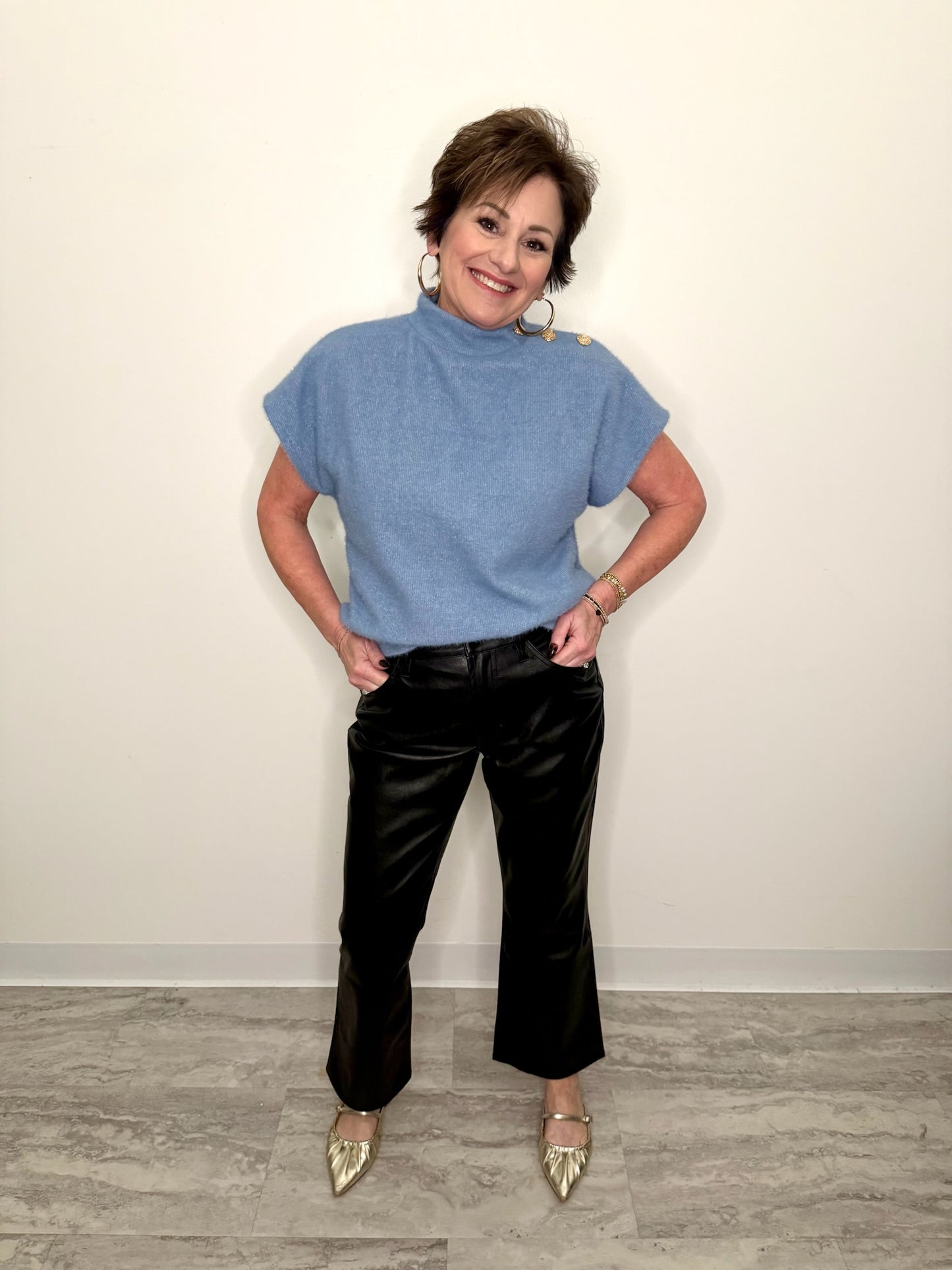 Sky Blue Mock Neck Top