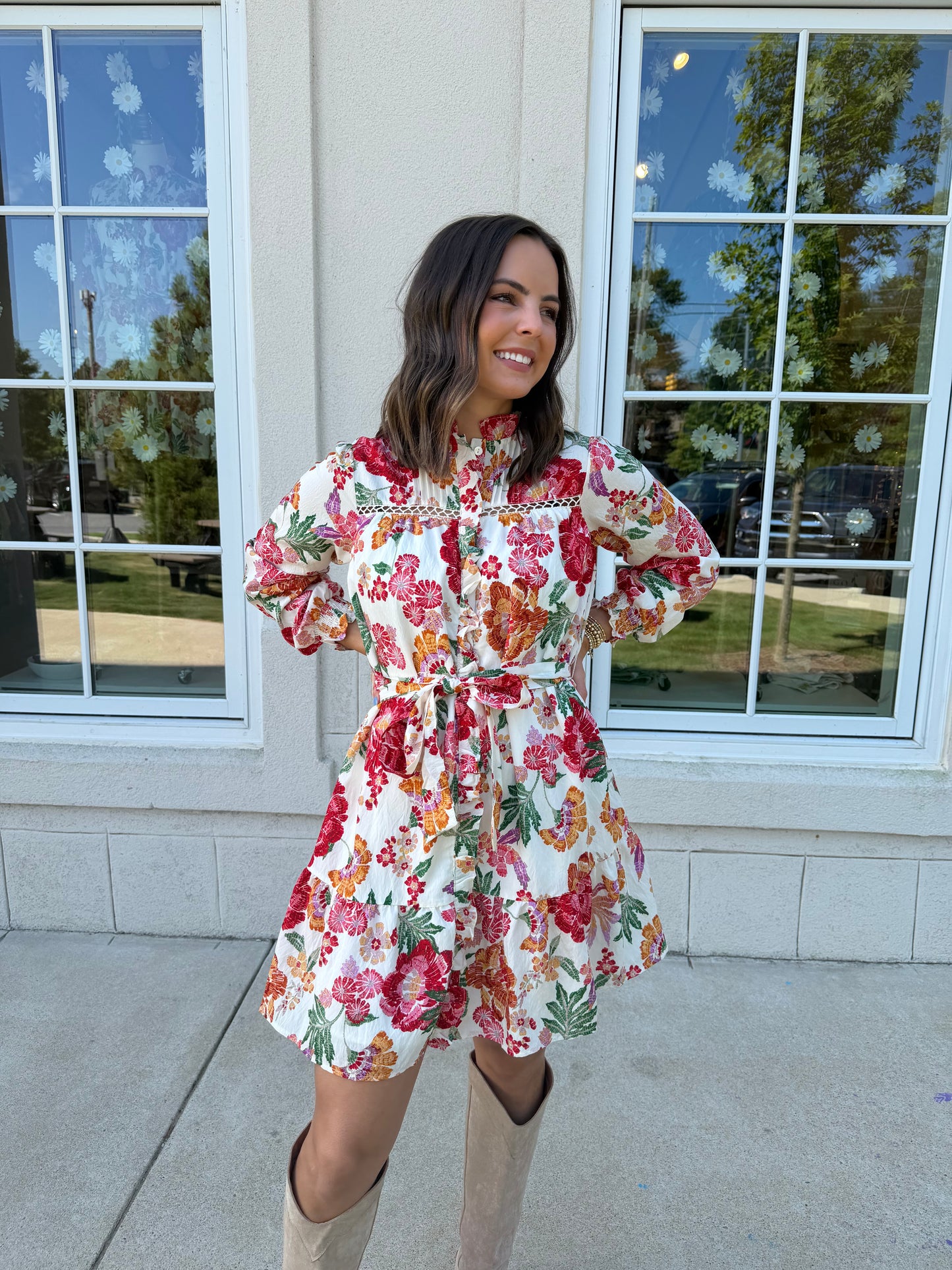 Cream Multi Lace Trimmed Dress