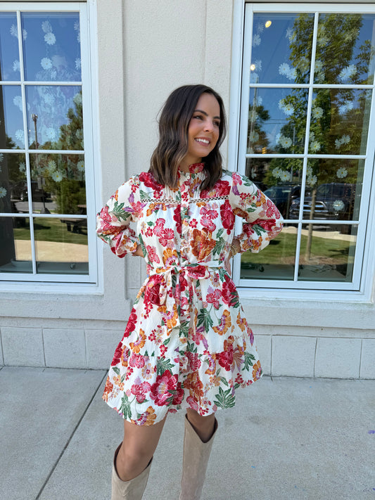 Cream Multi Lace Trimmed Dress