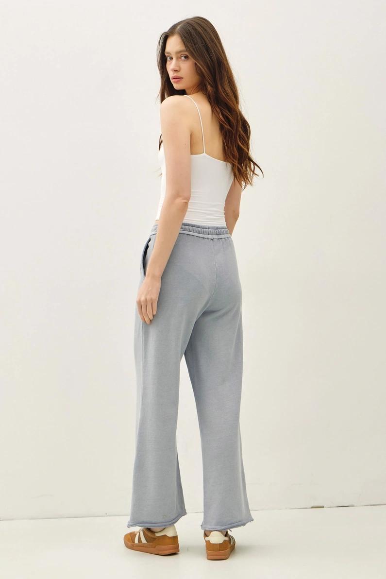 Dusty Blue Wide Leg Cotton Sweatpants