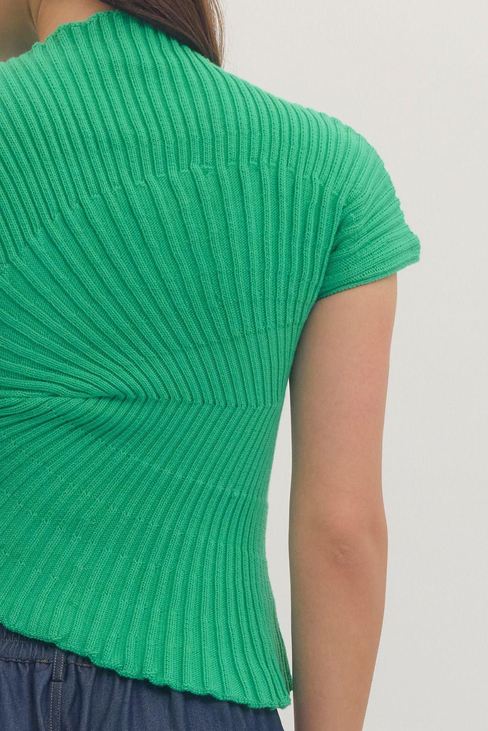 Green Asymmetric Hem Knit Top
