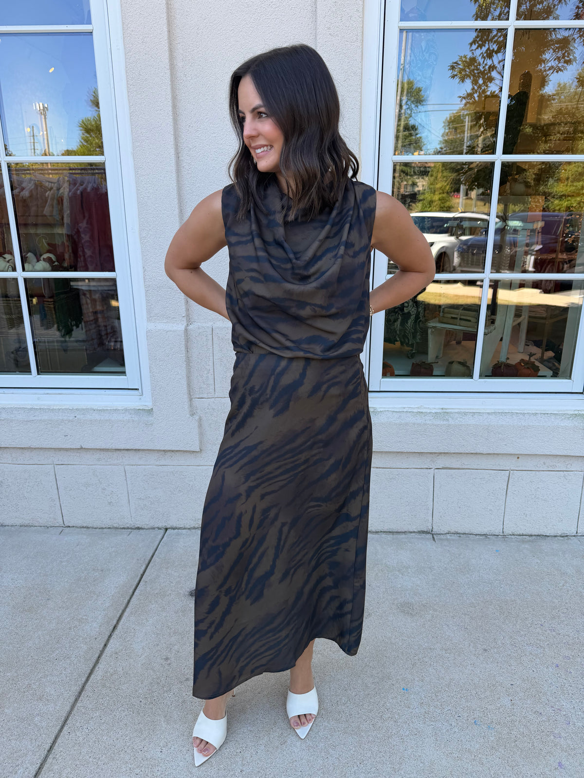 Brown and Taupe Animal Print Draped Top