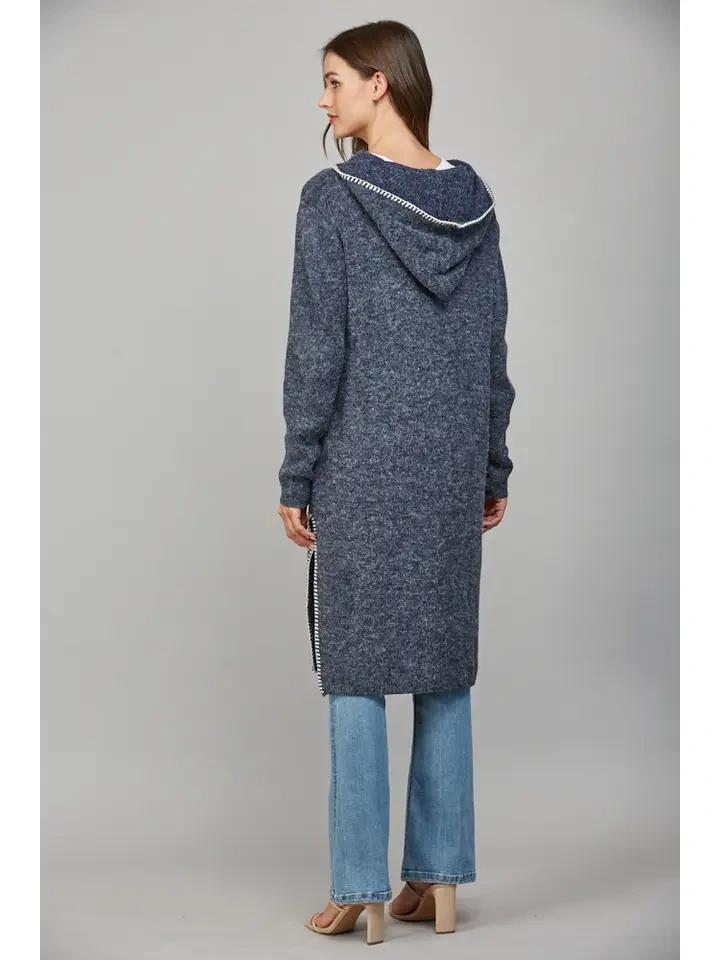 Dusty Navy Whipstitch Edge Cardigan