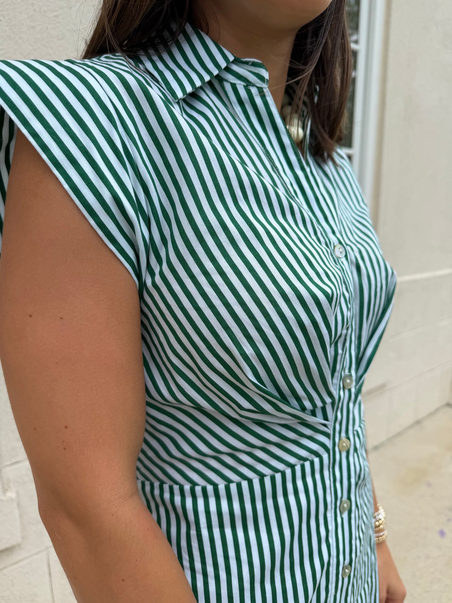 Green Stripe Cap Sleeve Mini