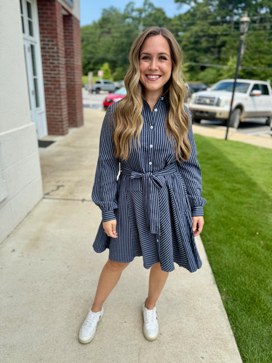 Navy  Striped Mini Dress