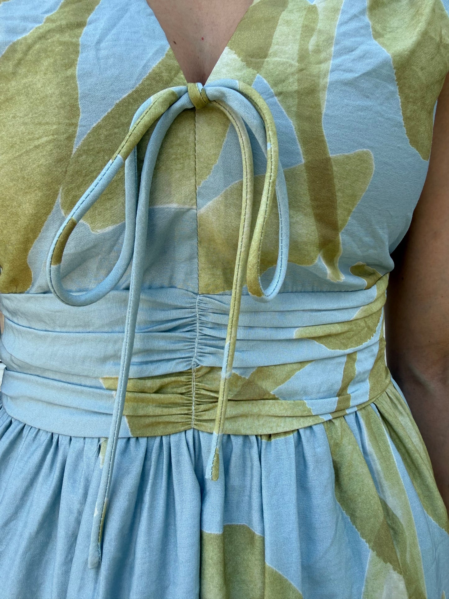 Powder Blue and Light Olive Tropical Floral Midi