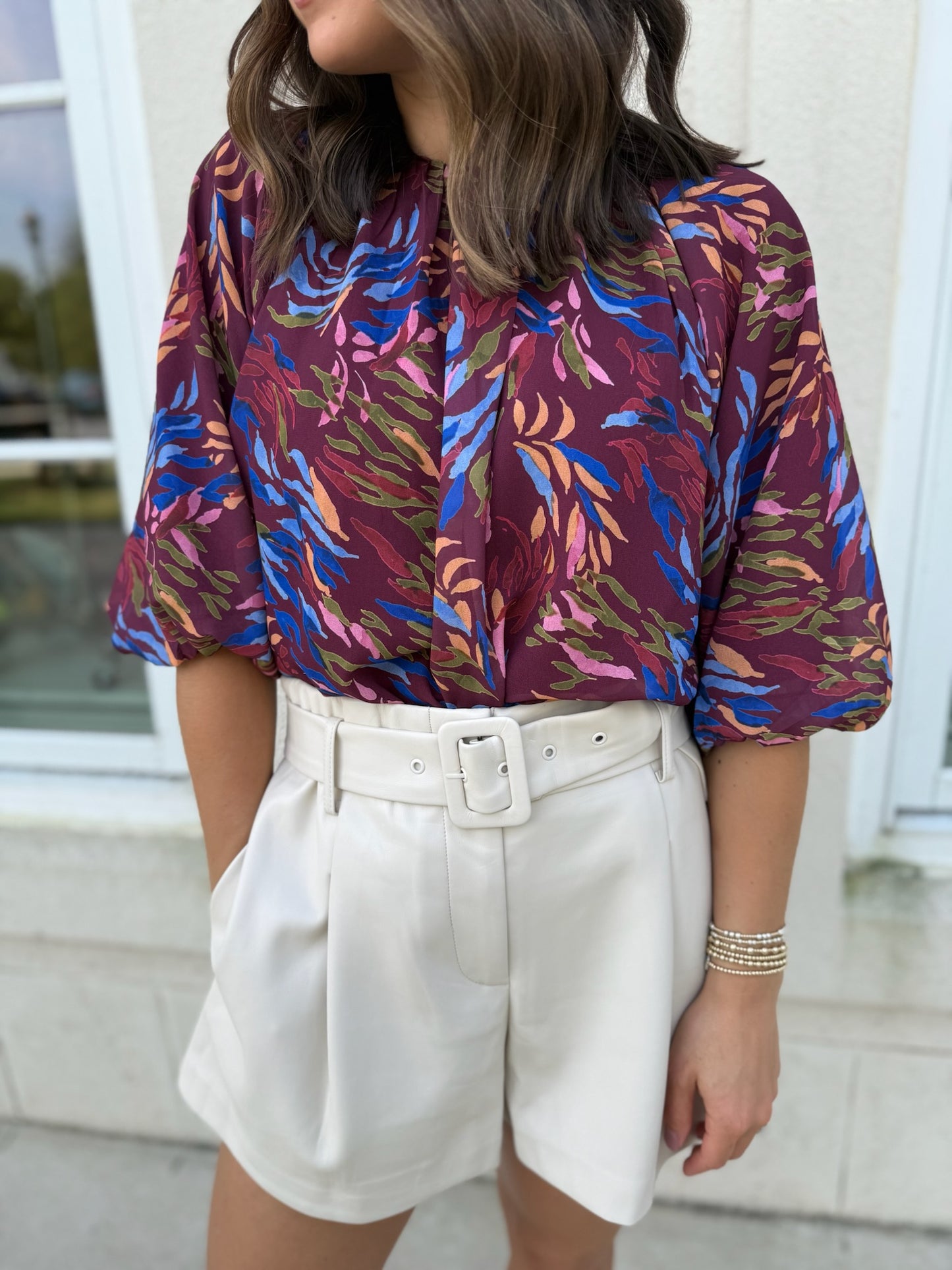 Burgundy Multi Print Flowy Top