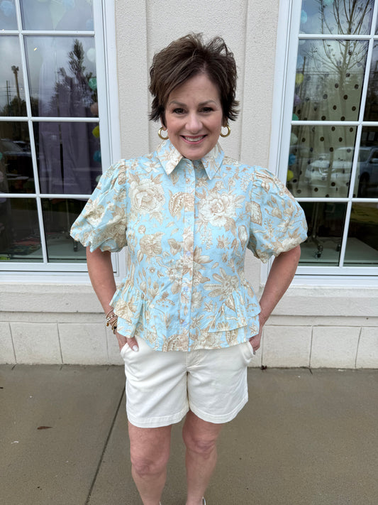 Baby Blue Floral Print Top