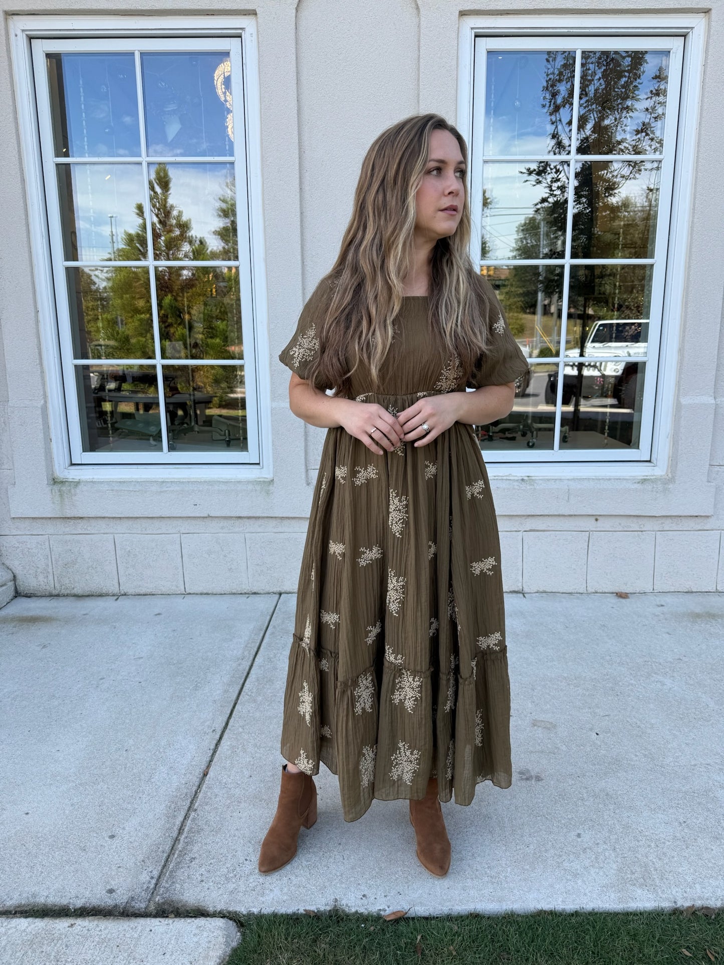 Olive Embroidered Maxi Dress