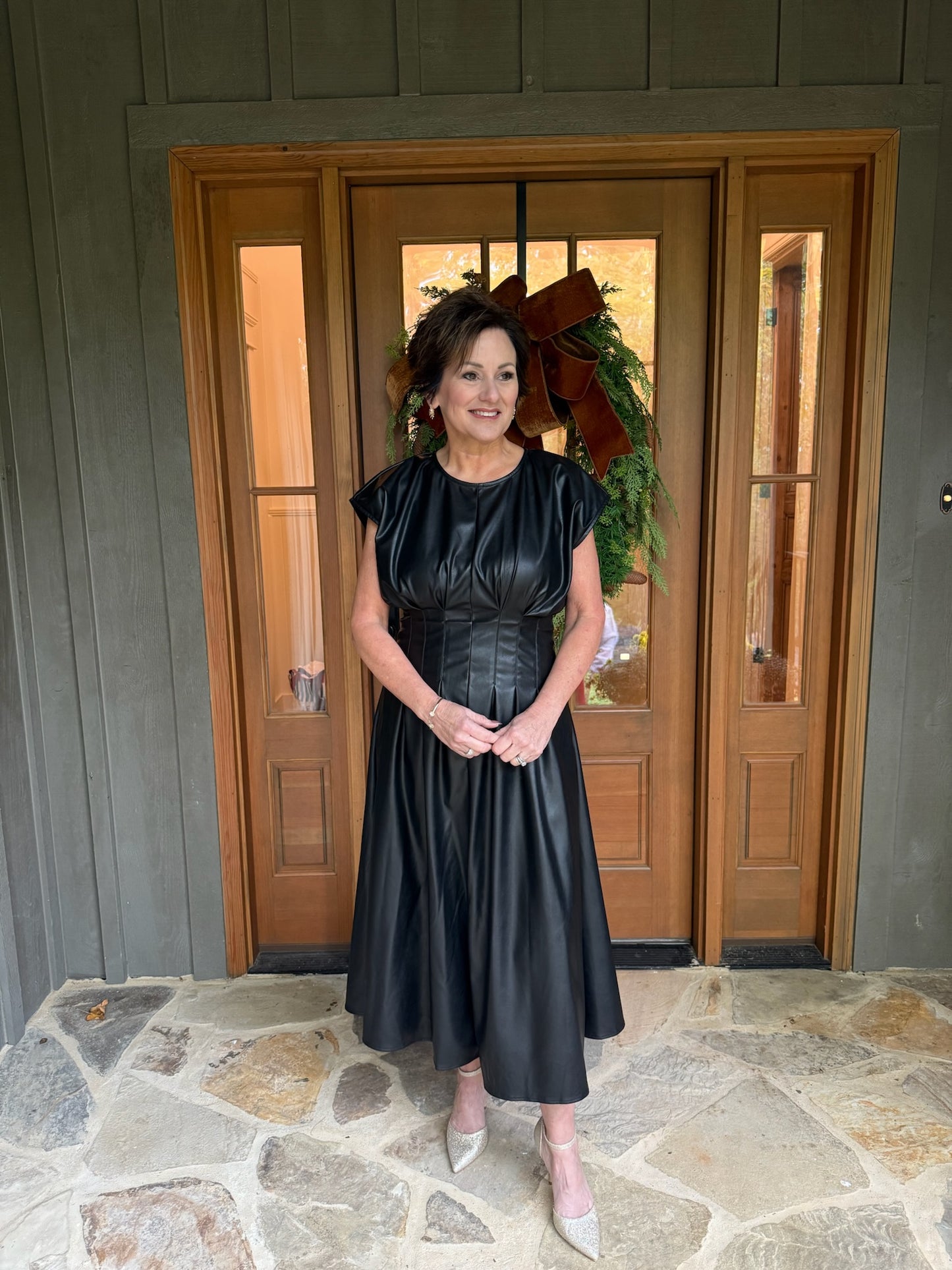 Black Sleeveless Leather Midi