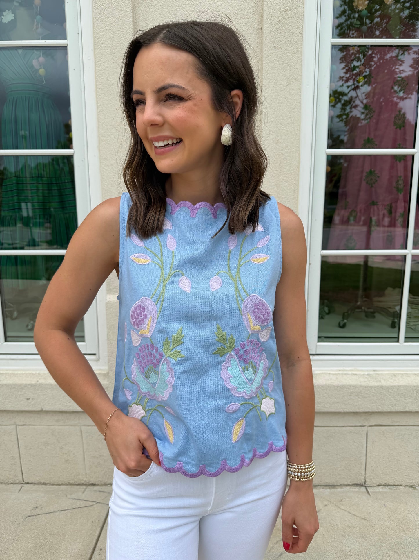 Dusty Periwinkle Blue Embroidered Tank