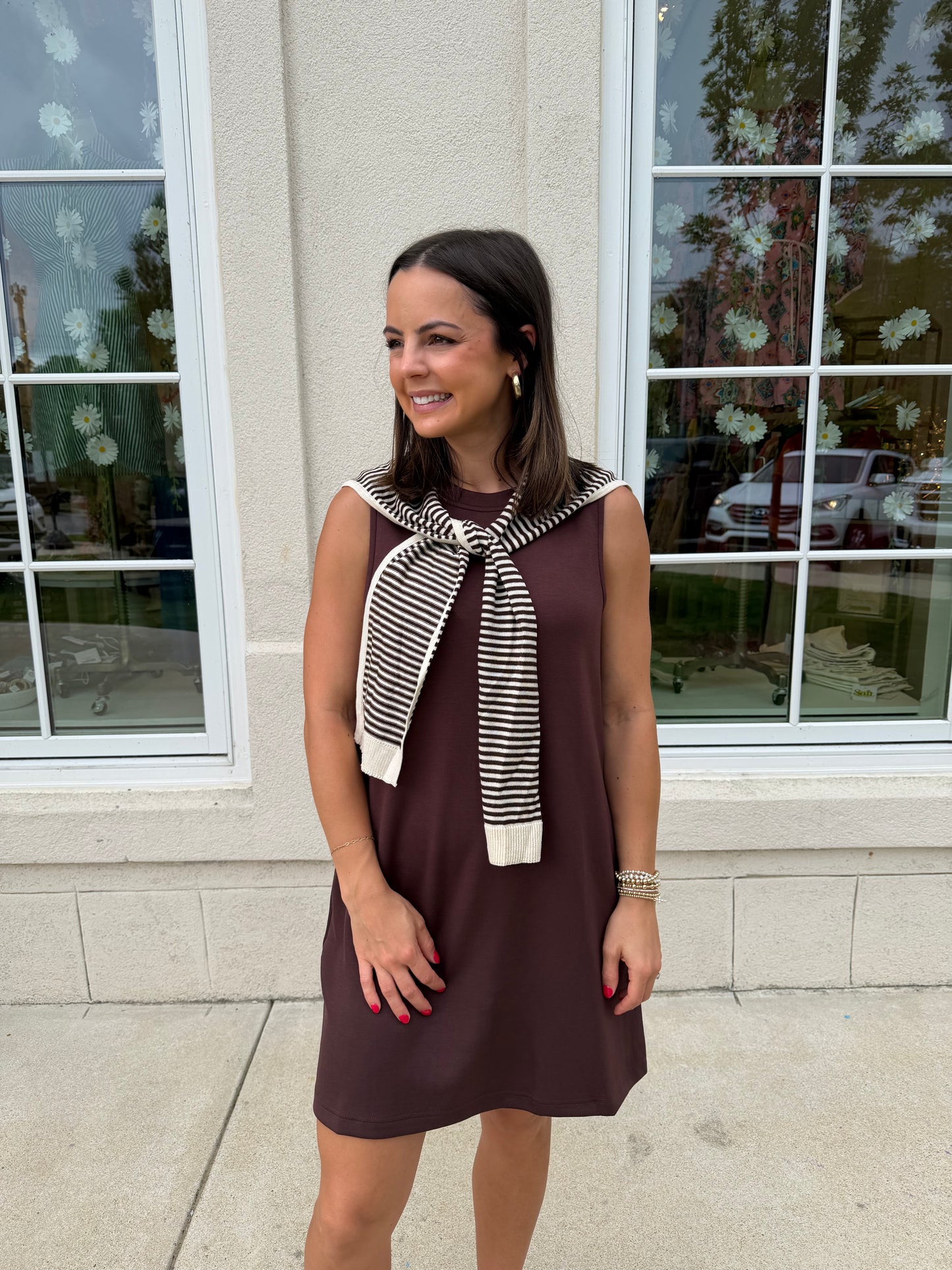 Brown with Scarf Detail Mini Dress