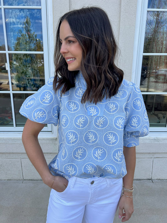 Periwinkle Embroidered Top