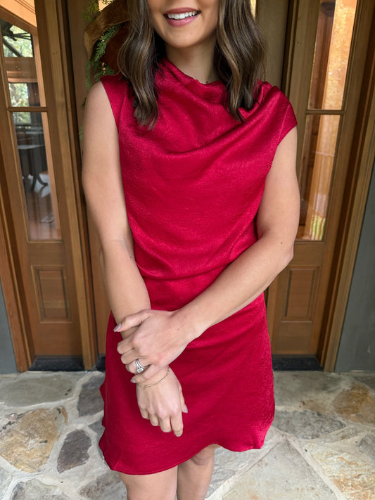 Red Satin Draped Mini