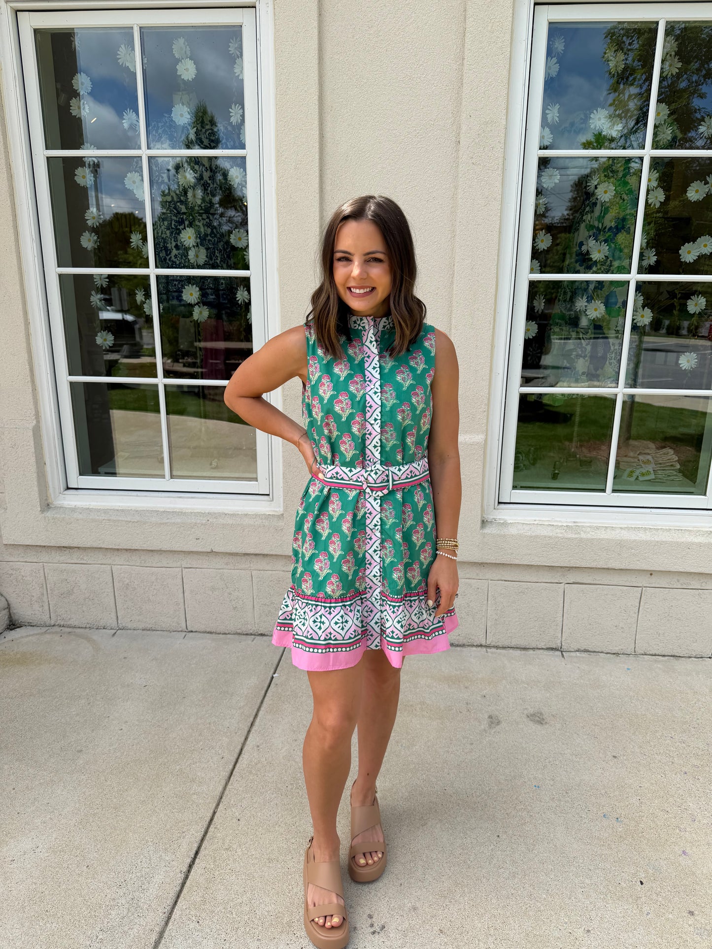 Green and Pink Floral Printed Mini