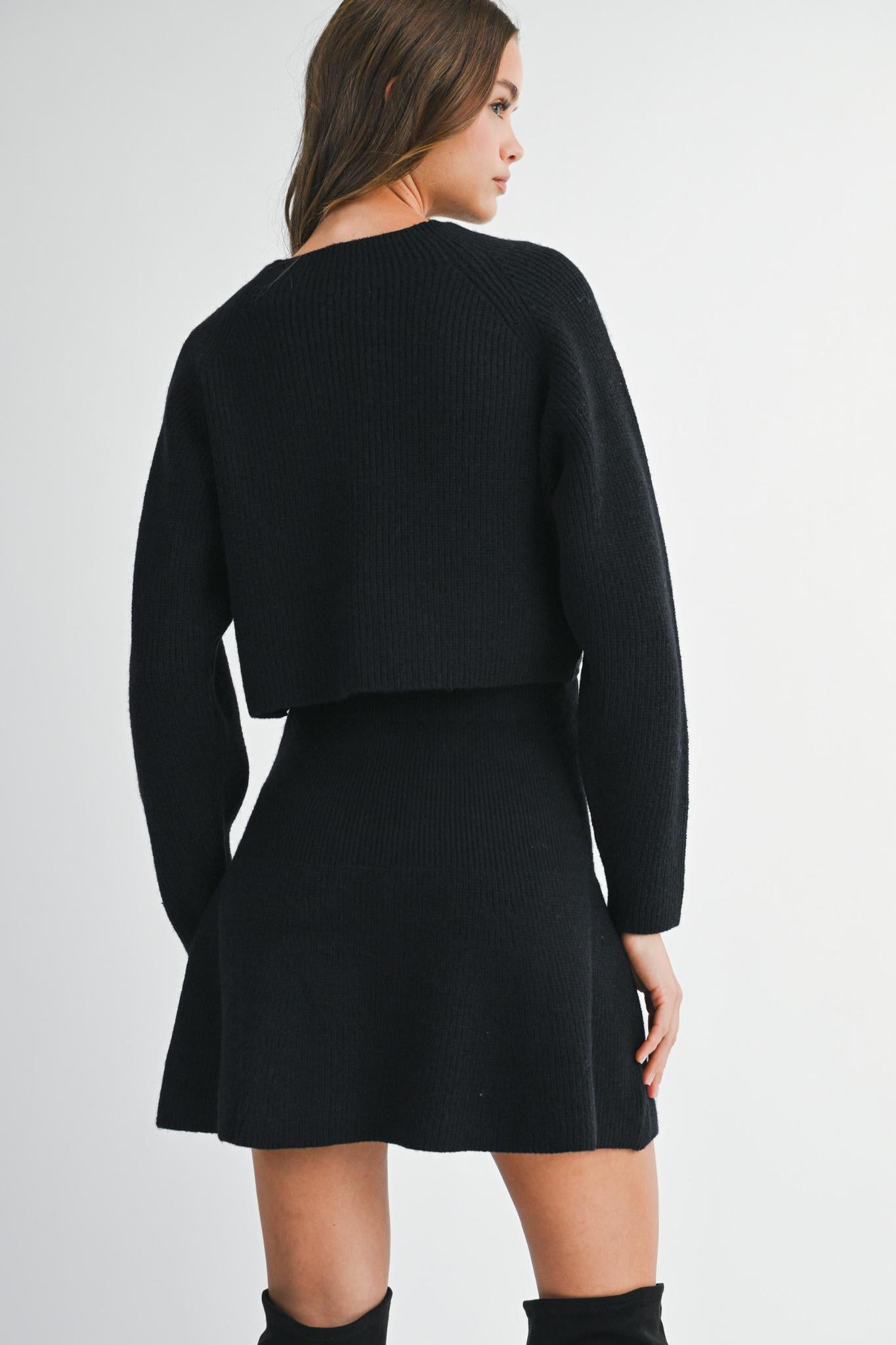 Black Knit Top and Flare Skirt Set