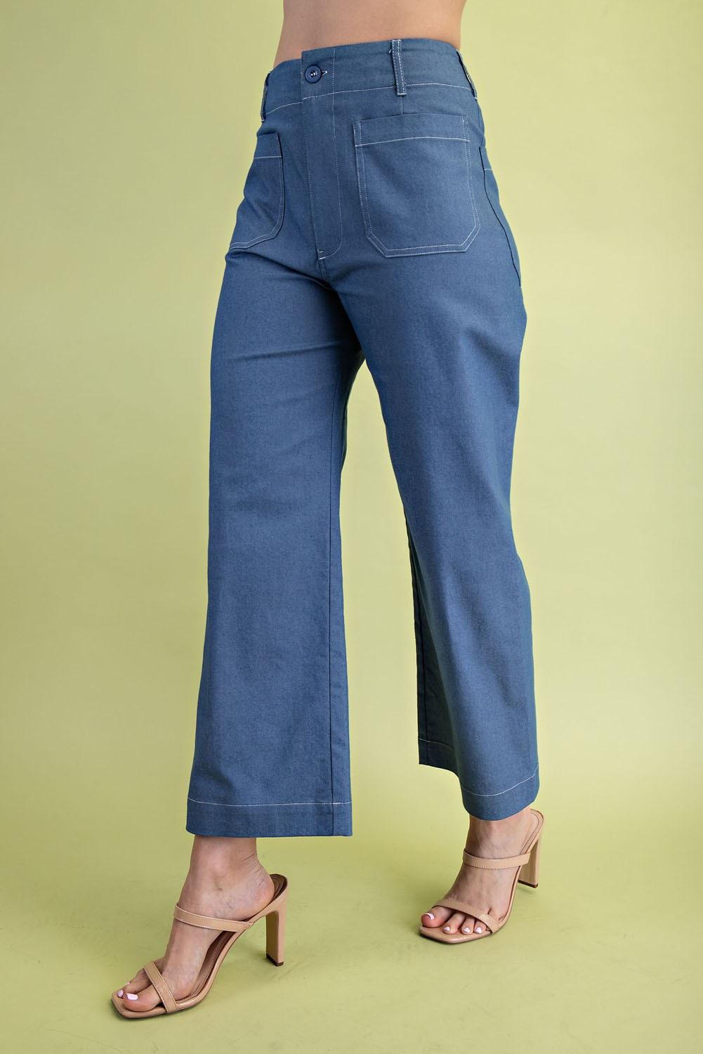 Denim Cropped Wide Leg Pants