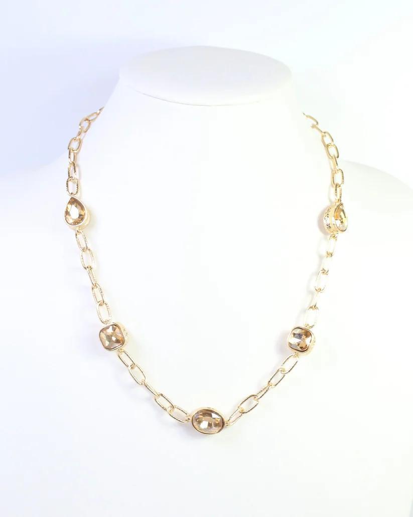 Elena Hammered Crystal Link Necklace