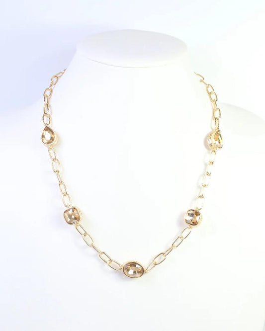 Elena Hammered Crystal Link Necklace