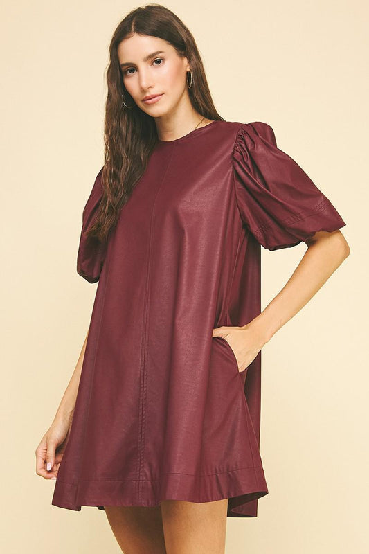 Wine Faux Leather Dress