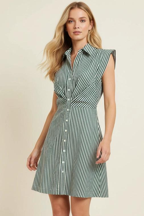 Green Stripe Cap Sleeve Mini