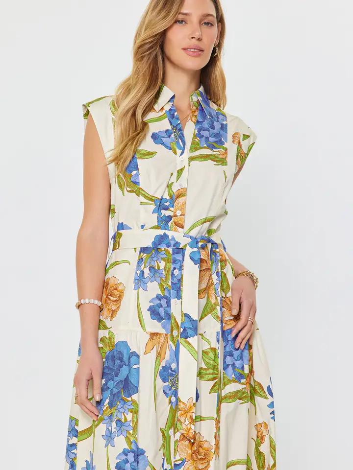 White with Multi Floral Printed Dress
