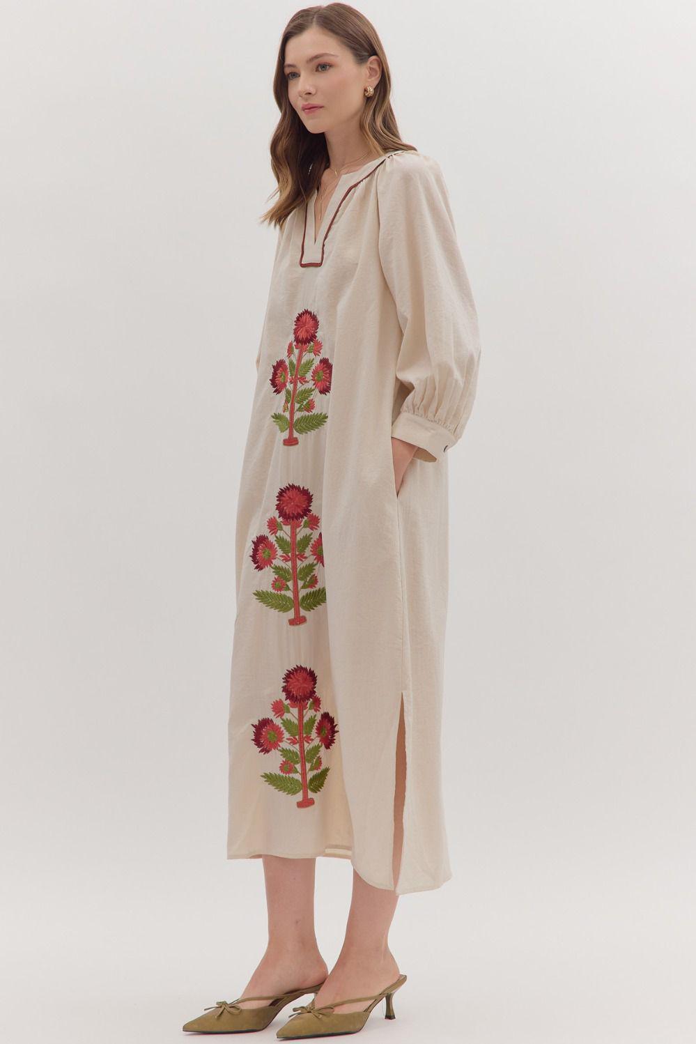 Ecru Embroidered Maxi Dress