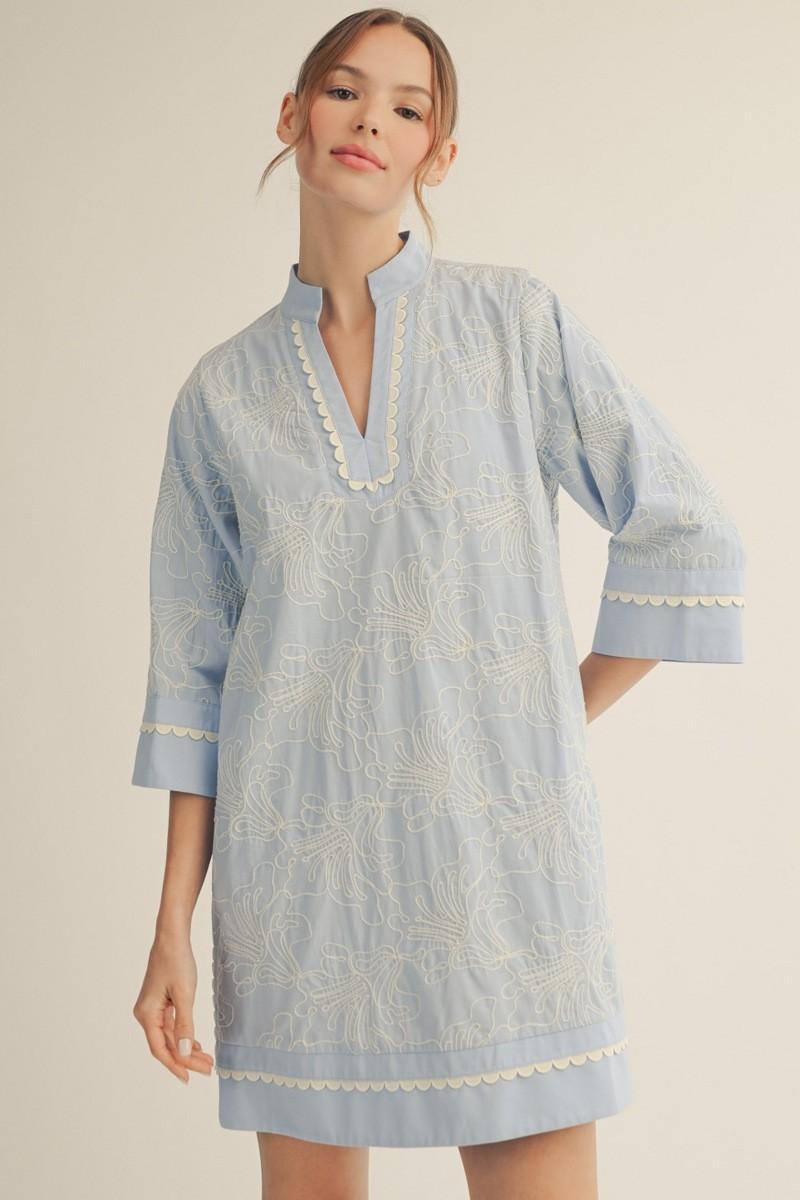Baby Blue Embroidered Shift Dress