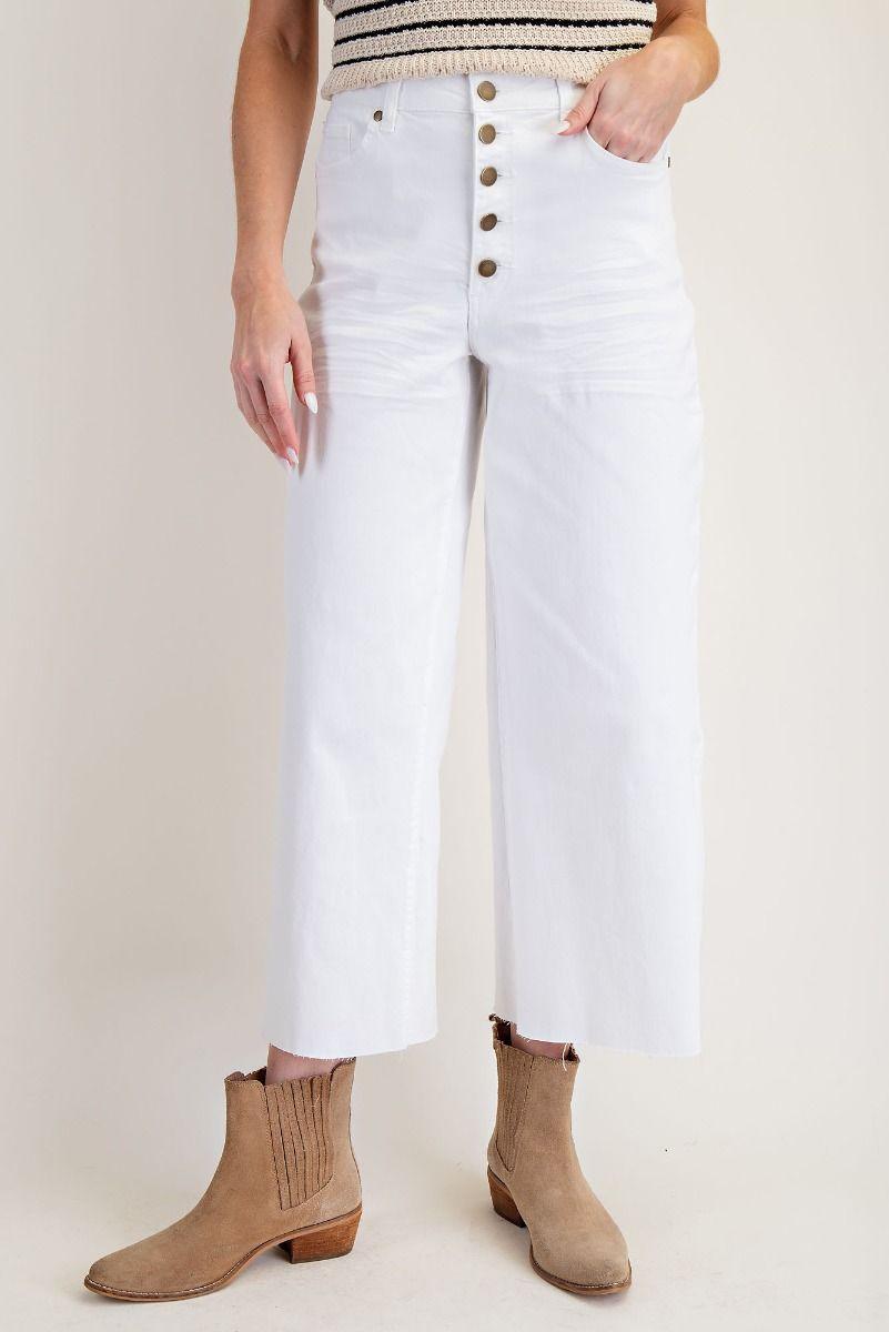 White Button Front Stretch  Pants
