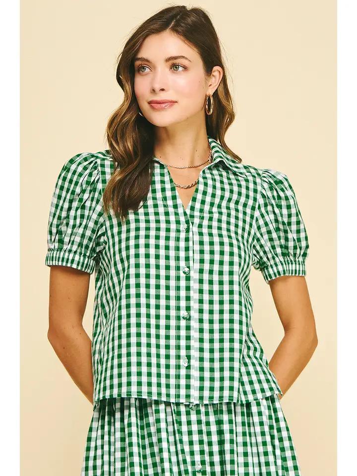 Green Gingham Button Down Shirt