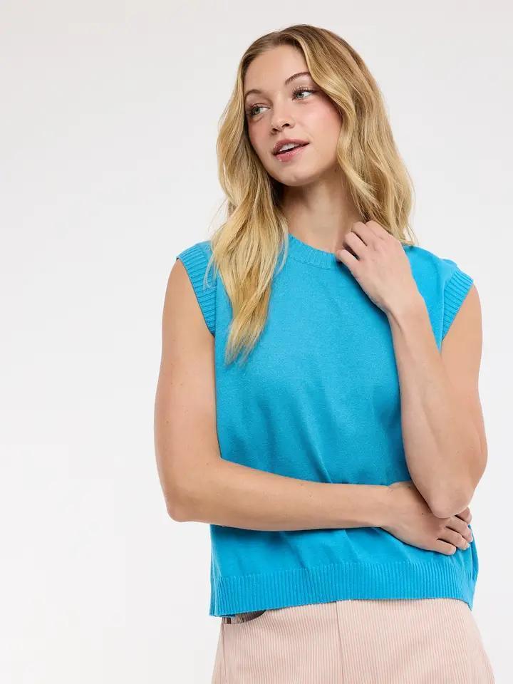 Ocean Blue Back Slit Knit Top