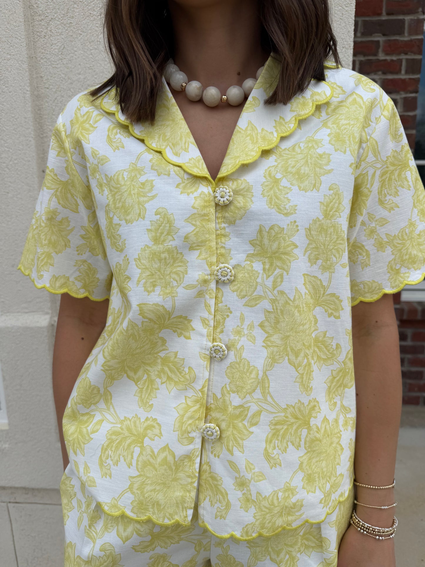 Butter and White Embroidered Scalloped Top