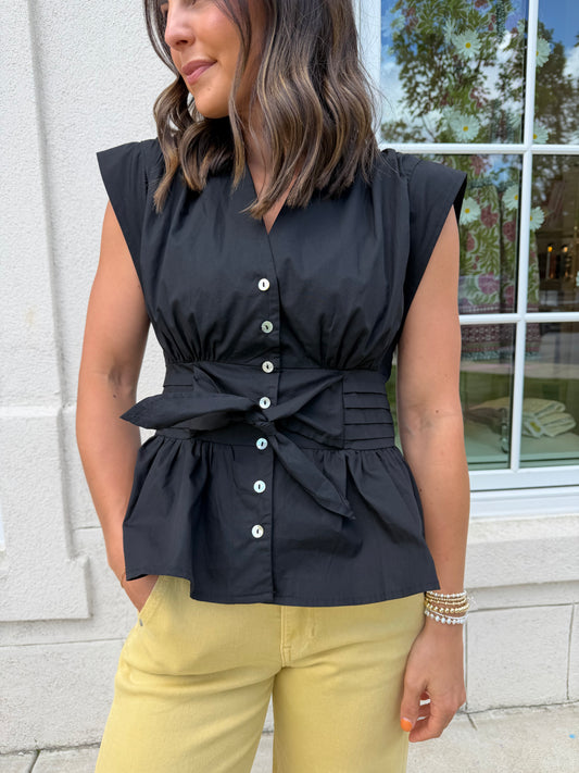 Black Sleeveless Waist Detail Top