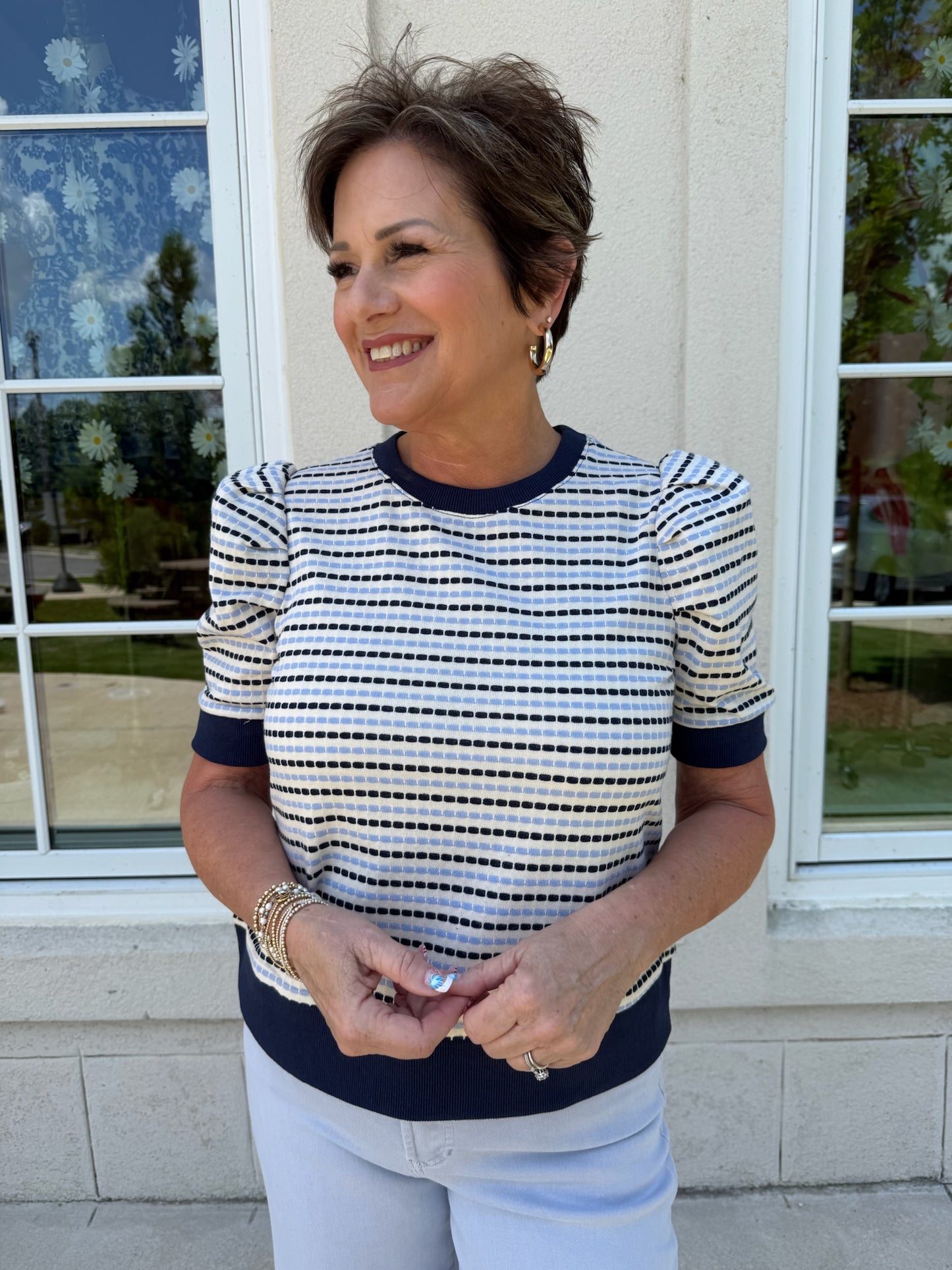 Navy  Striped Top