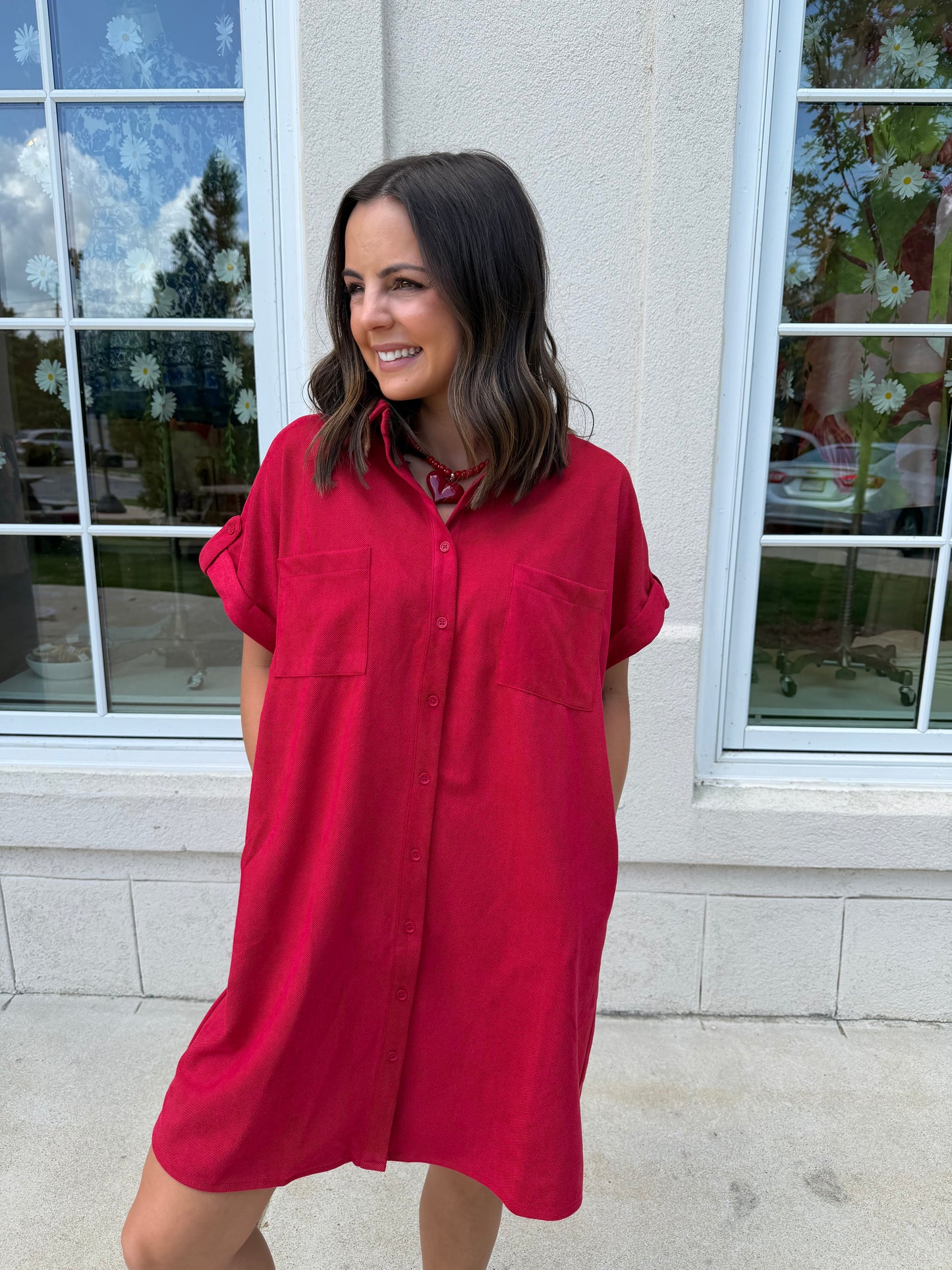 Red Suede Shirt Dress