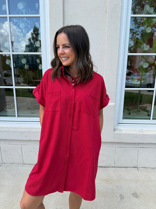 Red Suede Shirt Dress
