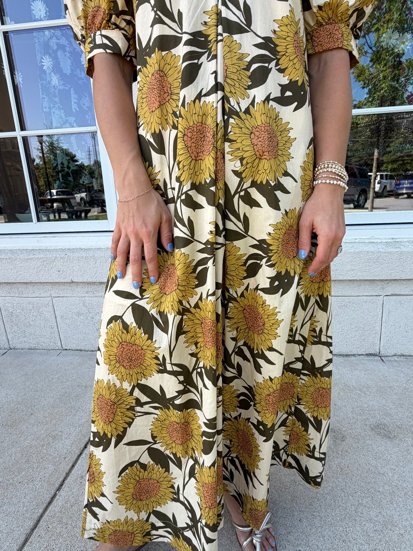 Golden Yellow Floral Midi Dress