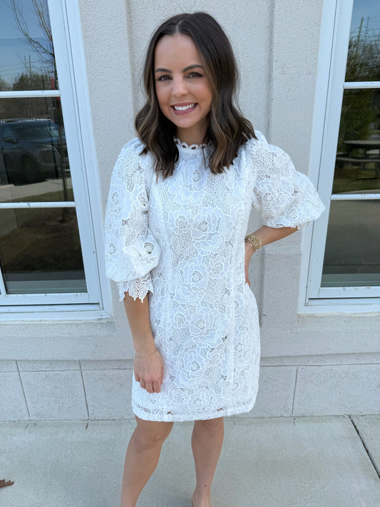 White Crochet Lace Shift Dress