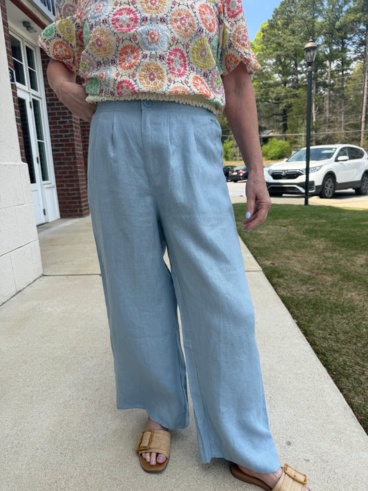Lt Blue Carrie Linen Pants