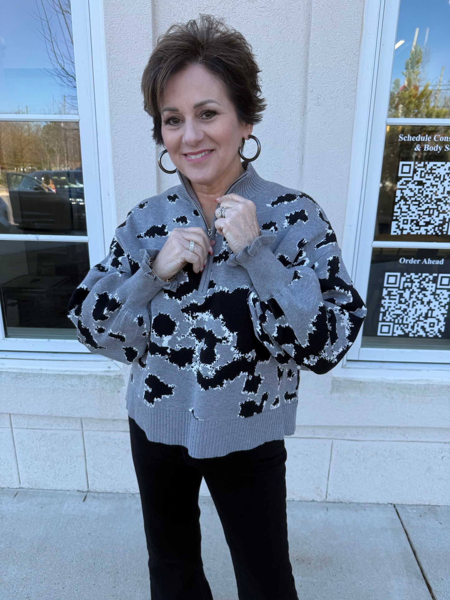 Heathered Grey Zip Front Sweater