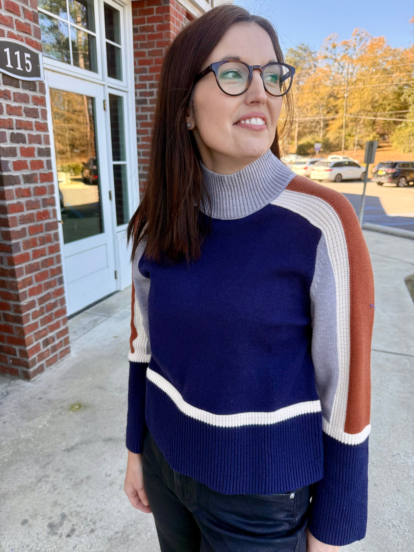 Navy Colorblock Knit Sweater