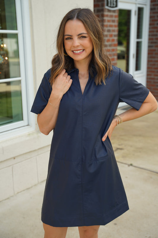 Navy PU Leather Tunic Mini
